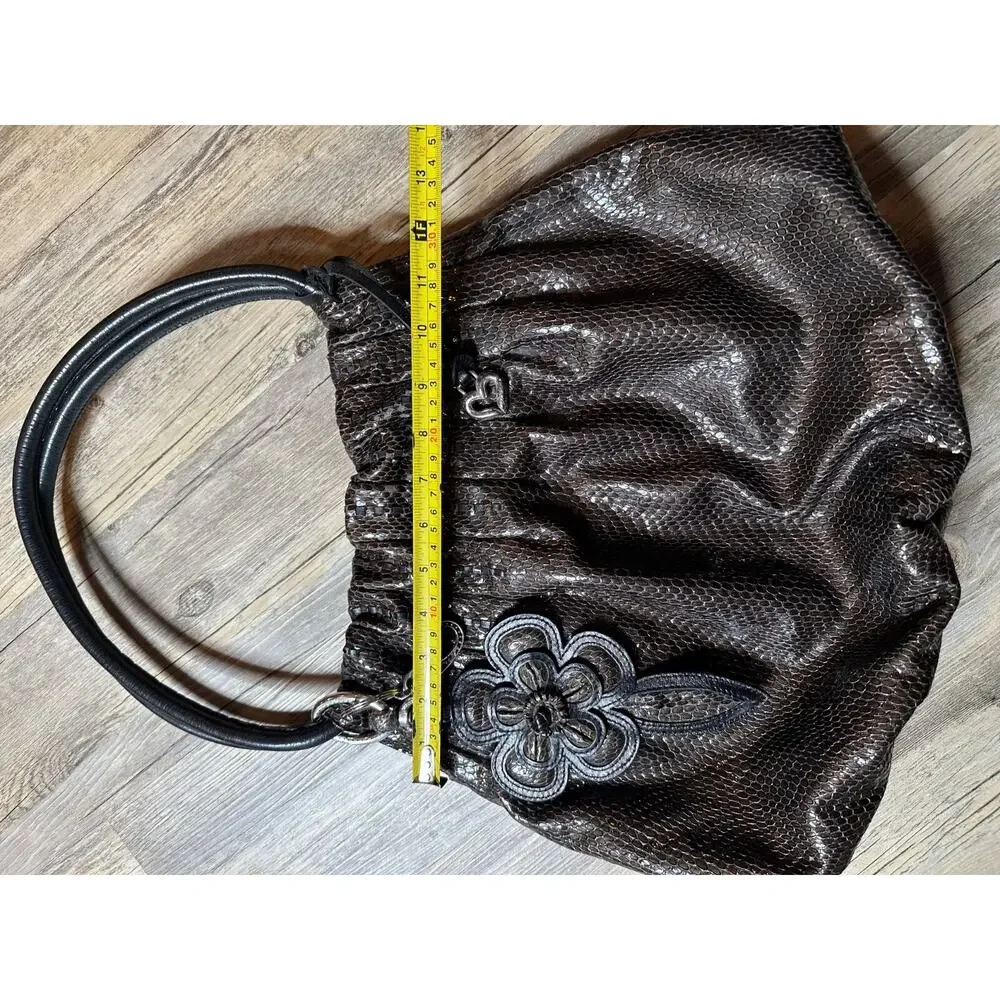Brighton Breelan Python Snake Embossed Leather Handbag Purse Hobo Brown Grey